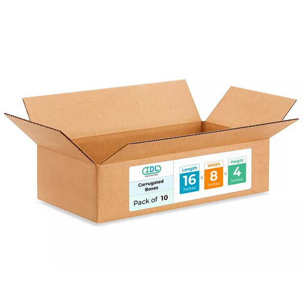 Idl Packaging 16 in x 8 in x 4 in Shipping Box, Kraft, Corrugate, Single Wall, 200#, 10 PK B-1684-10 - main